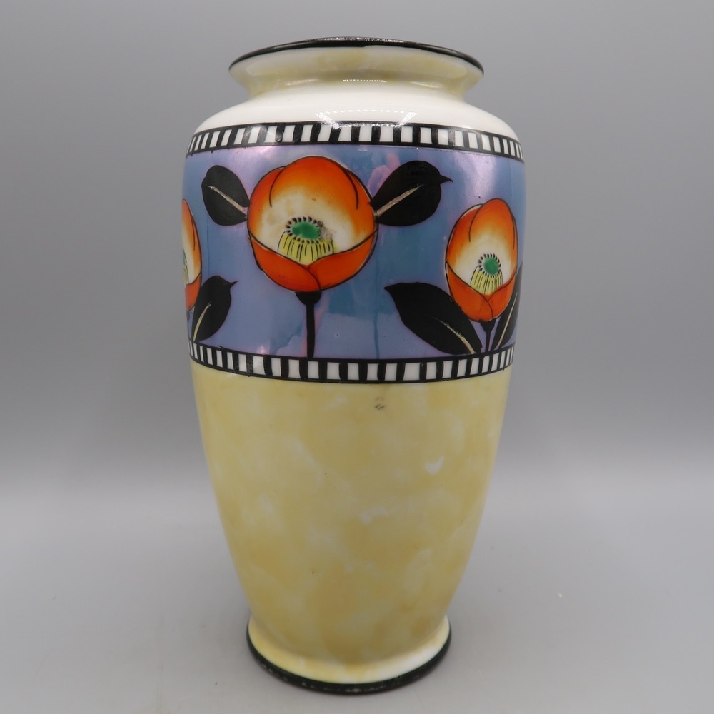 Vintage Lusterware Vase Hand Painted Art Pottery Poppie Floral Flower Japan 7"